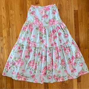 Woman’s WAYF Pink & Blue Floral Cotton Maxi Skirt Size XS ~ New